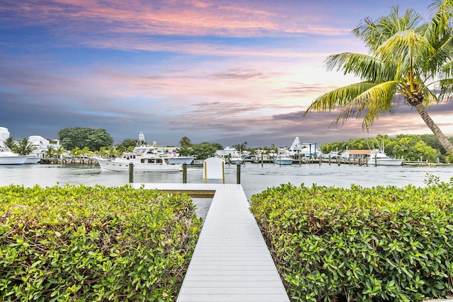 view of dock with a water view