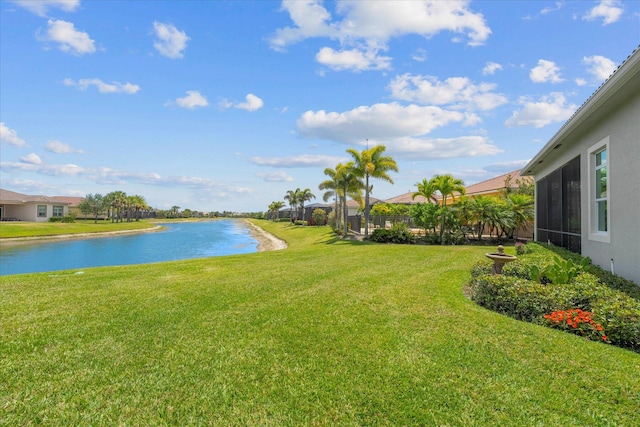 view of yard with a water view