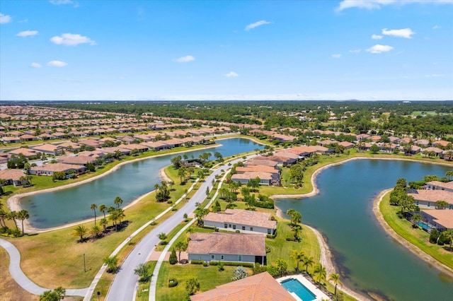 drone / aerial view featuring a water view