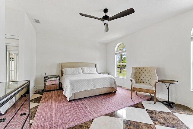 bedroom featuring ceiling fan