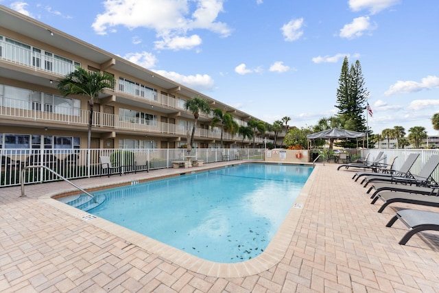 view of pool with a gazebo and a patio area