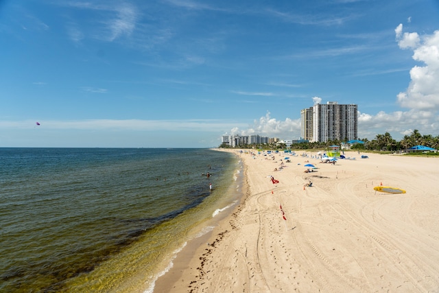 property view of water featuring a view of the beach