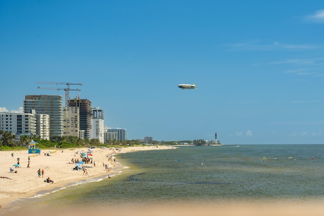 view of water feature featuring a beach view