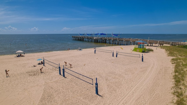 property view of water featuring a beach view