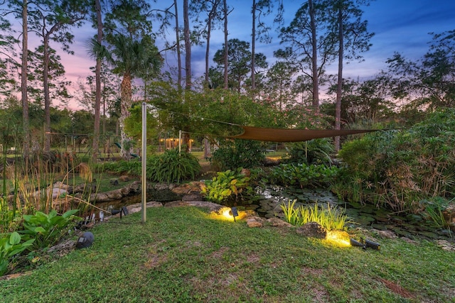 view of yard at dusk