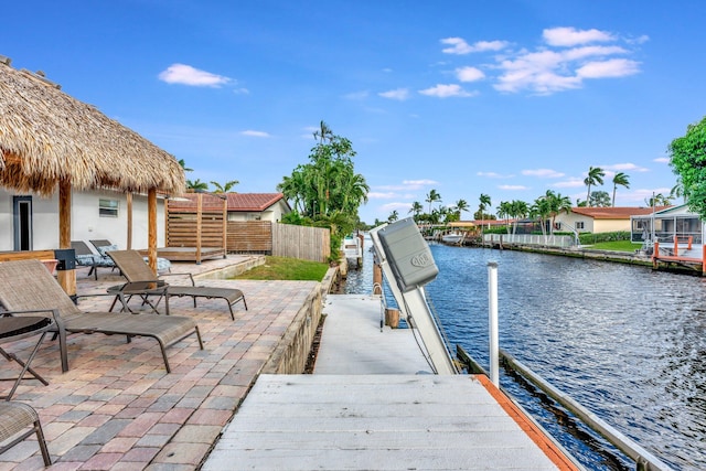 dock area featuring a water view