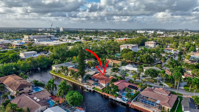 bird's eye view featuring a water view