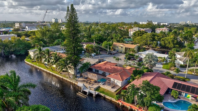 aerial view featuring a water view