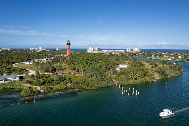 bird's eye view featuring a water view