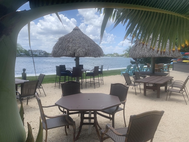 view of patio / terrace with a water view