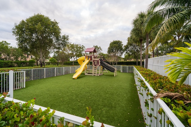 view of play area with a lawn