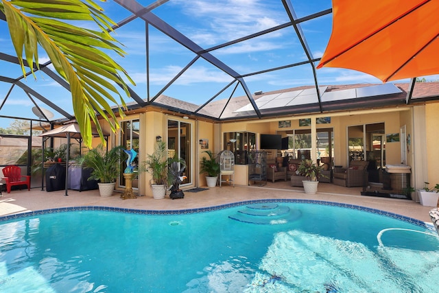 view of swimming pool featuring a patio area