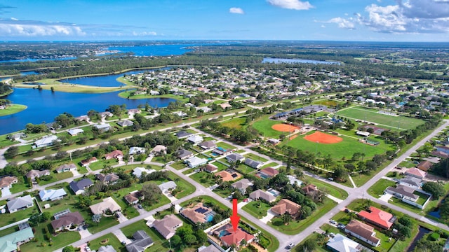 bird's eye view featuring a water view