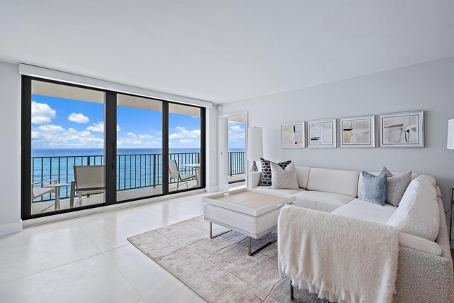 living room with a water view