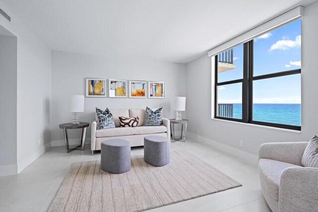 living room with a water view