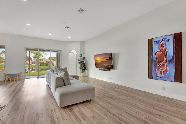 living room with light wood-type flooring