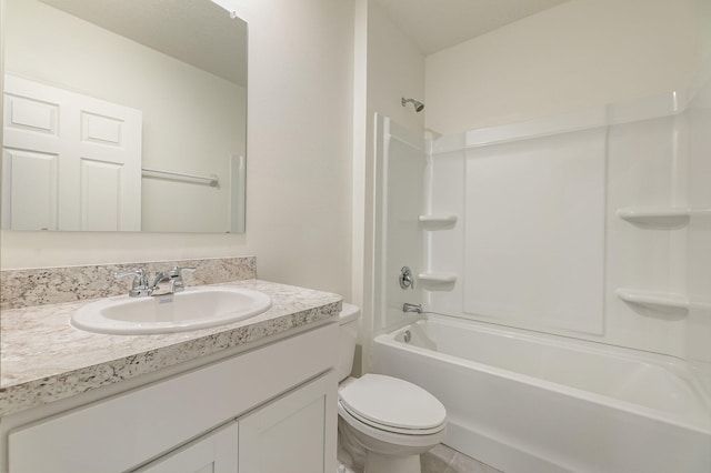 full bathroom with toilet, washtub / shower combination, and vanity