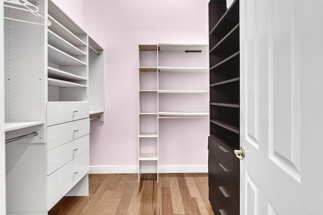 walk in closet with light wood-type flooring