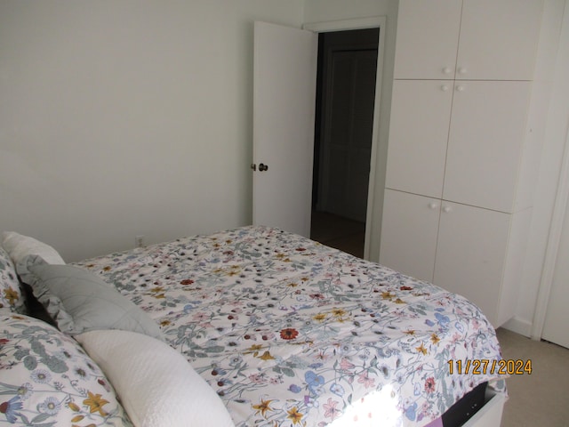 bedroom with carpet flooring and a closet