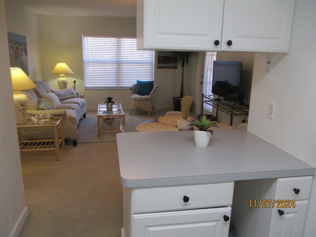 living room with light colored carpet