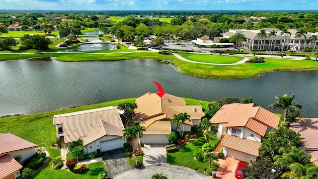 aerial view with a water view