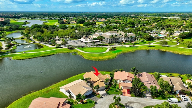 aerial view with a water view