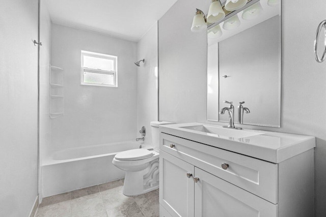 full bathroom with vanity, toilet, and washtub / shower combination