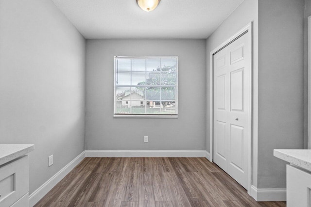 interior space with dark hardwood / wood-style flooring and a closet