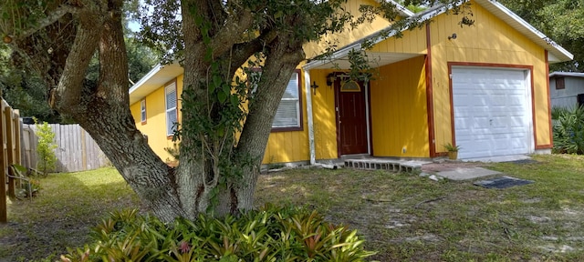 exterior space with a garage