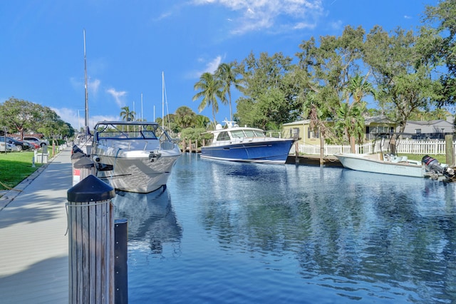 dock area featuring a water view