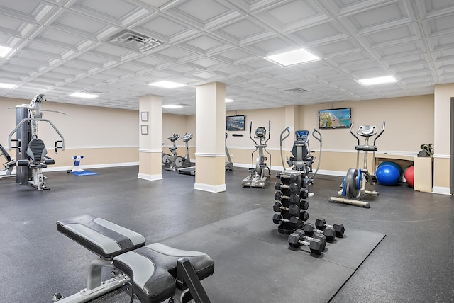 workout area with visible vents and baseboards