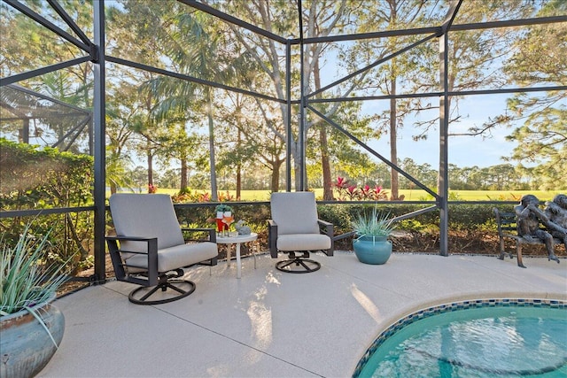 view of patio with a lanai