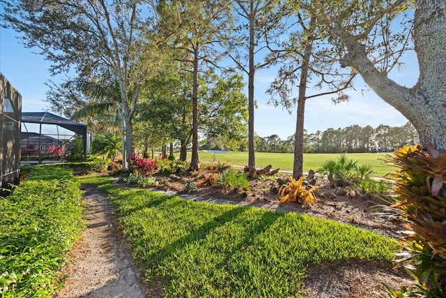 view of yard featuring glass enclosure