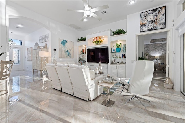 living room with ceiling fan