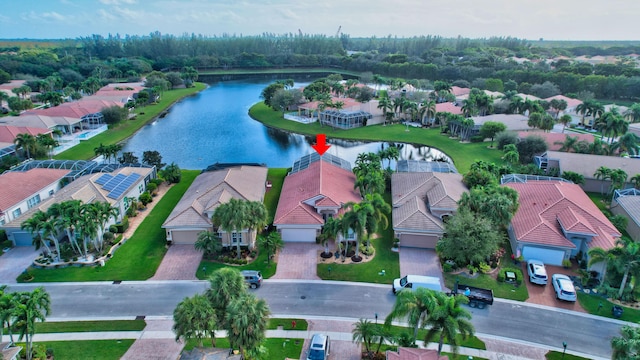 aerial view with a water view