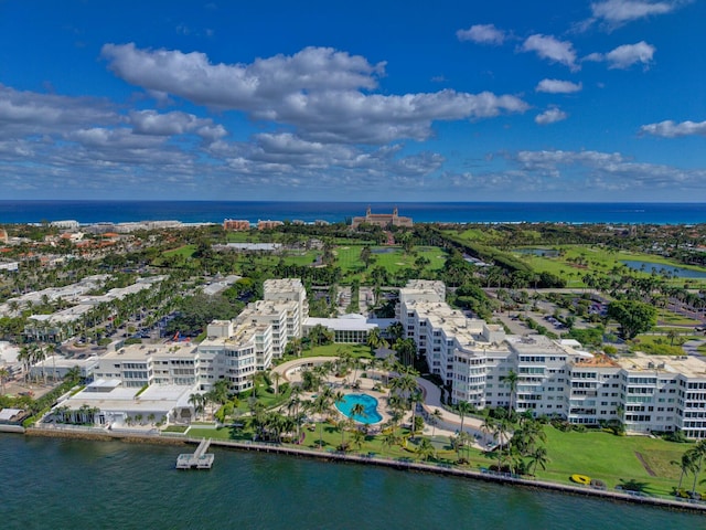 aerial view featuring a water view