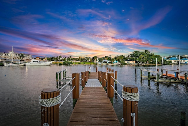 view of dock with a water view