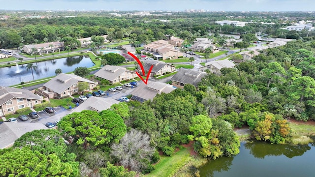 aerial view with a water view