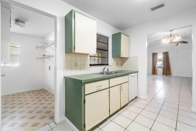 kitchen featuring backsplash, sink, white dishwasher, and white cabinets