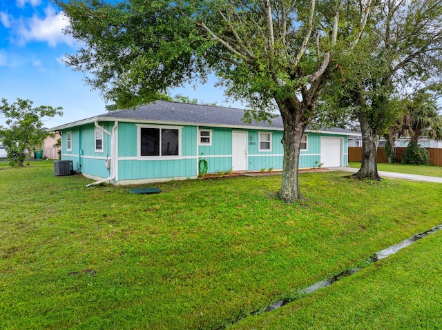 1801 SW Beeker St S, Port Saint Lucie, FL 34953 - ranch-style home featuring driveway, central AC unit, a shingled roof, and board and batten siding