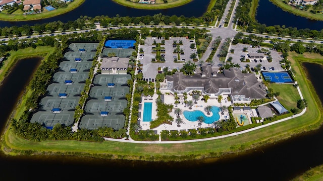 aerial view with a water view