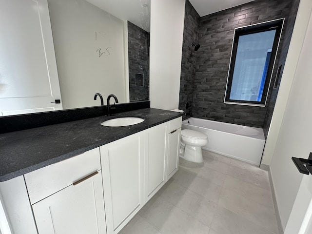 full bath with tile patterned floors, vanity, toilet, and bathing tub / shower combination