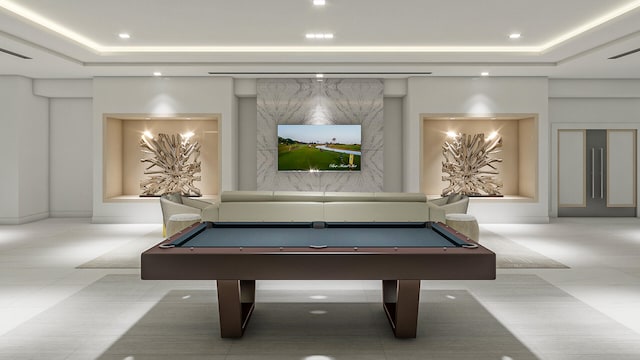 game room with light tile patterned floors and billiards