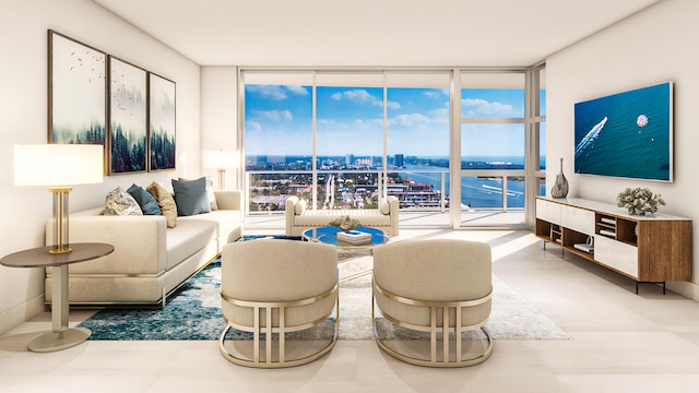 living room with expansive windows and a healthy amount of sunlight