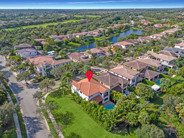 aerial view featuring a water view