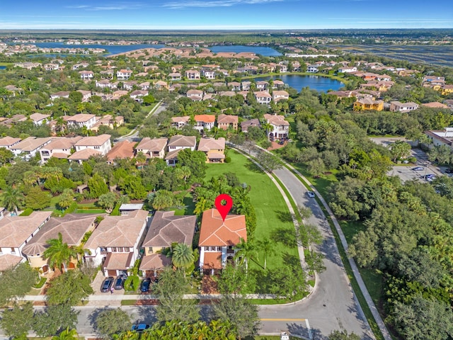 bird's eye view featuring a water view