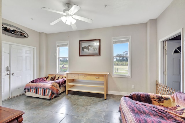 bedroom featuring ceiling fan