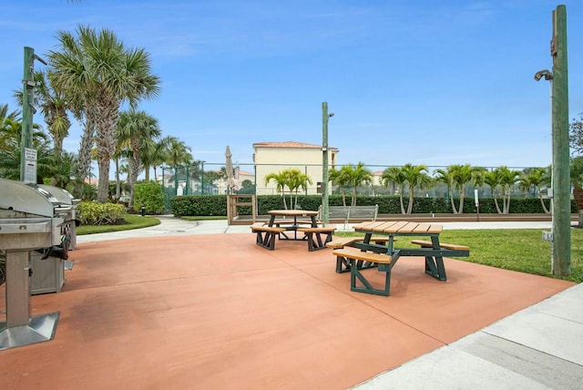 view of community with a patio