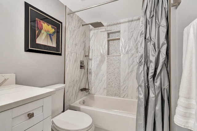 full bathroom featuring vanity, toilet, and shower / bath combo with shower curtain