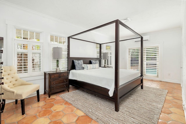 bedroom with ornamental molding